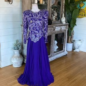 BLACK TIE OLEG CASSINI DESIGNER LUXURY VINTAGE BEADED SILK DRESS 10 EXCELLENT